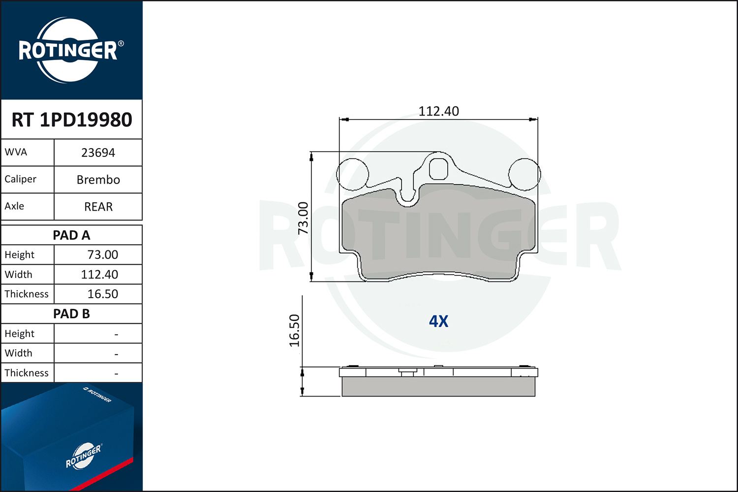 Set placute frana,frana disc RT 1PD19980 ROTINGER